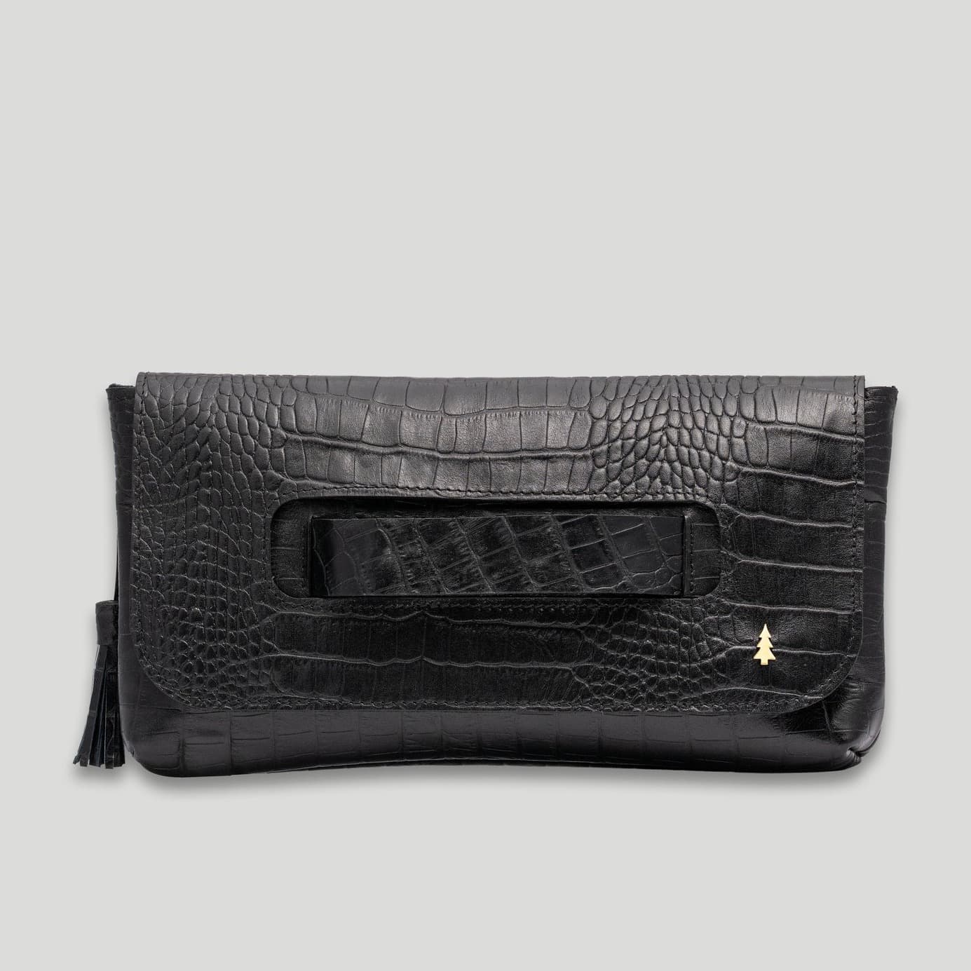 ARAS PINE Venera Clutch — black croc-embossed