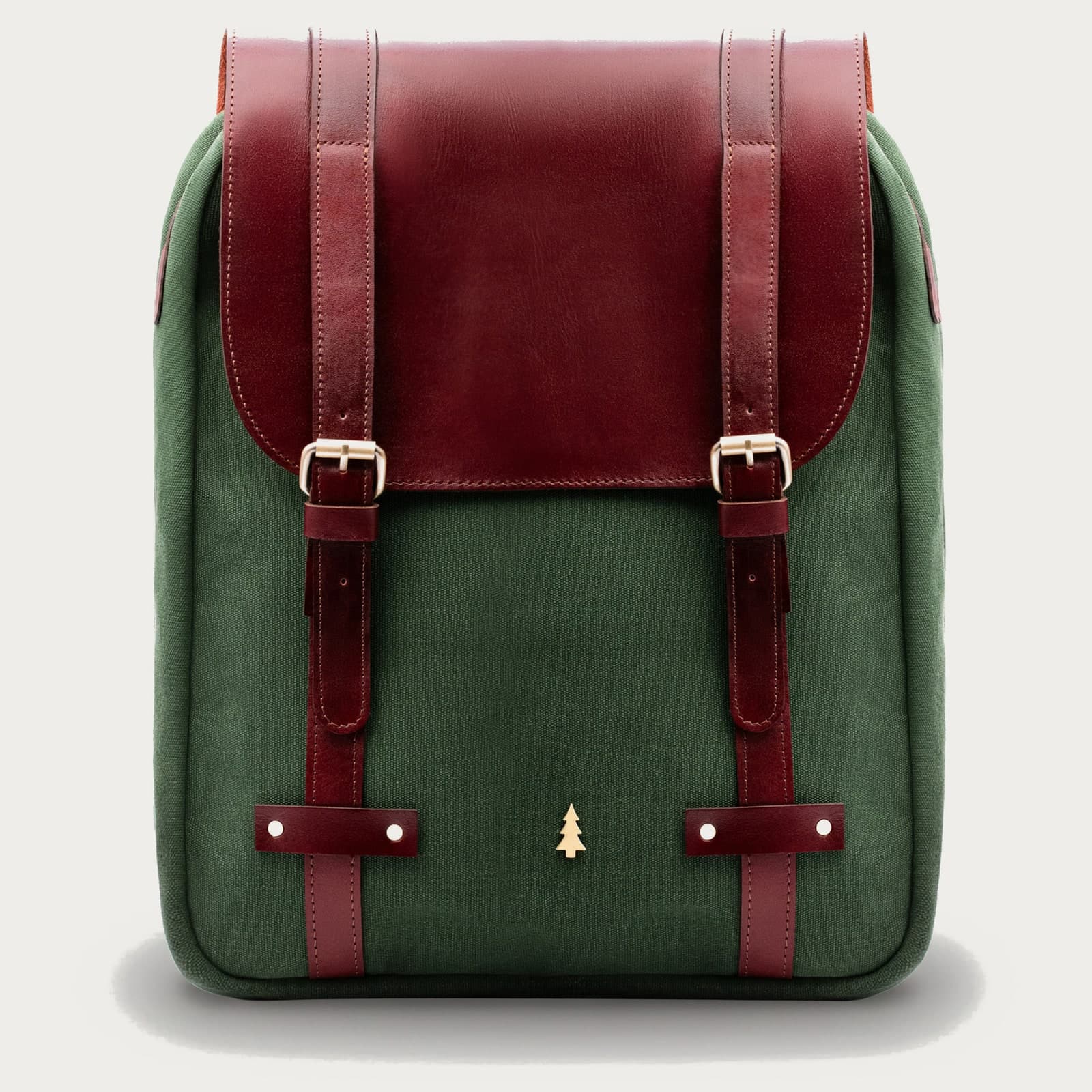 ARAS PINE Ferrando Backpack — forest canvas & chestnut leather — leather backpack, handmade in Türkiye