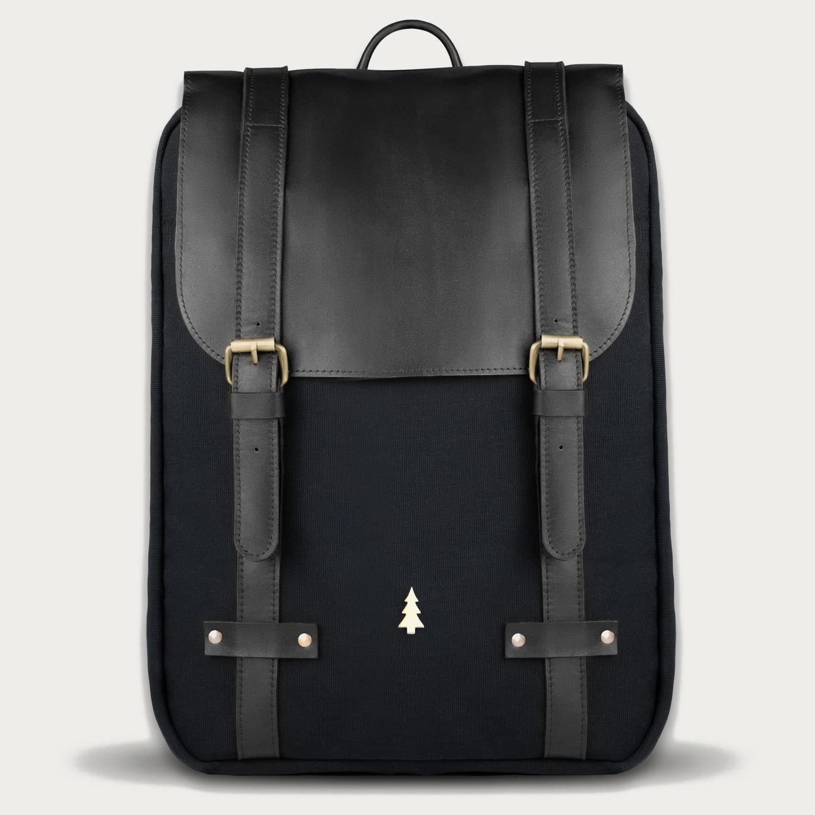 ARAS PINE Ferrando Backpack — navy canvas & black leather — leather backpack, handmade in Türkiye