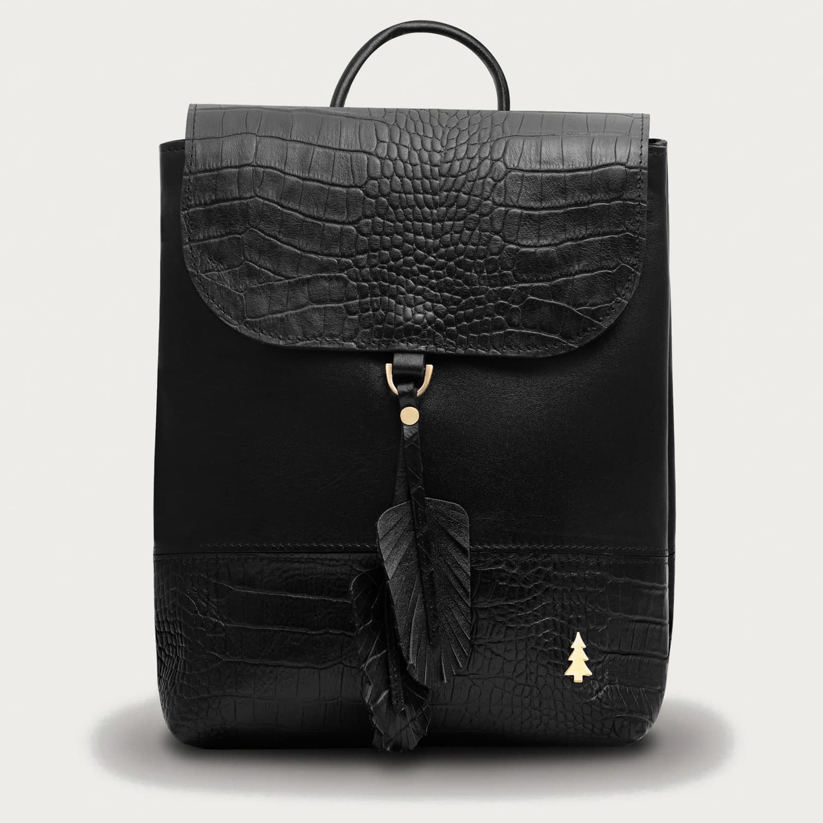 ARAS PINE Feather Backpack — black croc-embossed — leather backpack, handmade in Türkiye