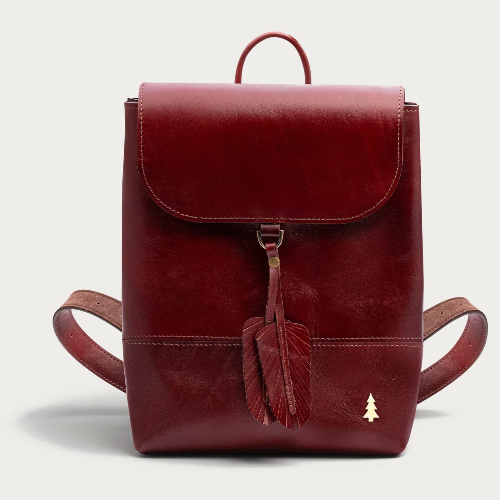 ARAS PINE Feather Backpack — burgundy — leather backpack, handmade in Türkiye