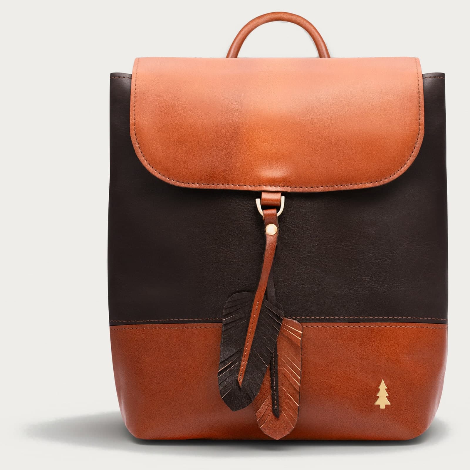 ARAS PINE Feather Backpack — tan & brown — leather backpack, handmade in Türkiye