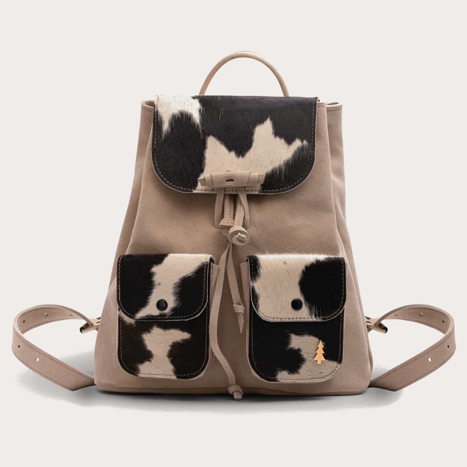 ARAS PINE Prato Backpack — cowhide & taupe suede — leather backpack, handmade in Türkiye