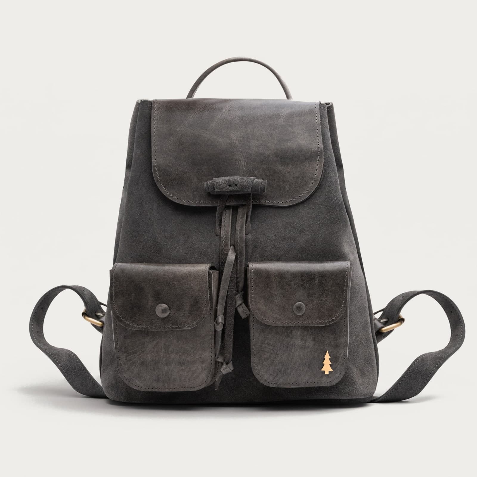 ARAS PINE Prato Backpack — dark grey suede — leather backpack, handmade in Türkiye
