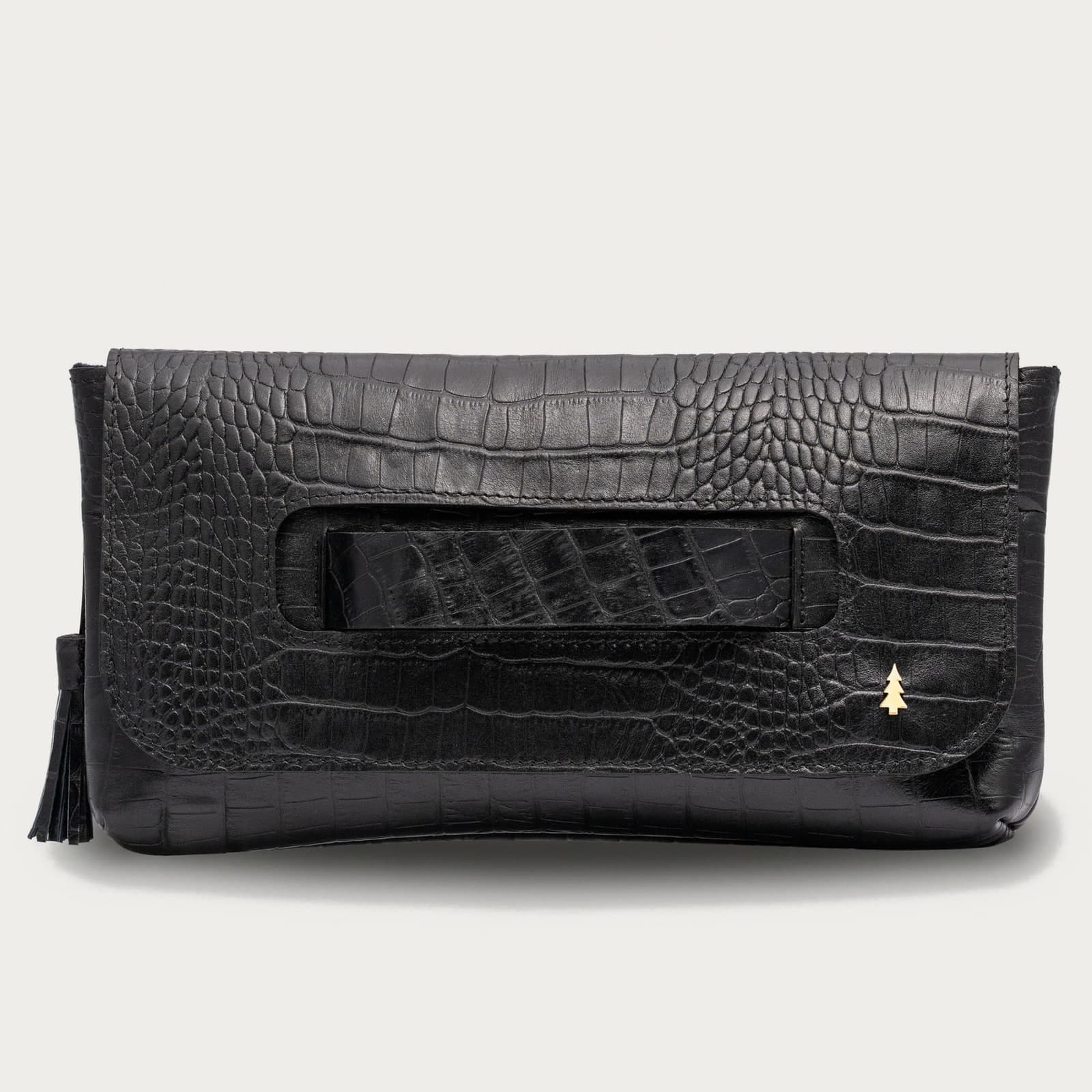 ARAS PINE Venera Clutch — black croc-embossed — leather clutch, handmade in Türkiye