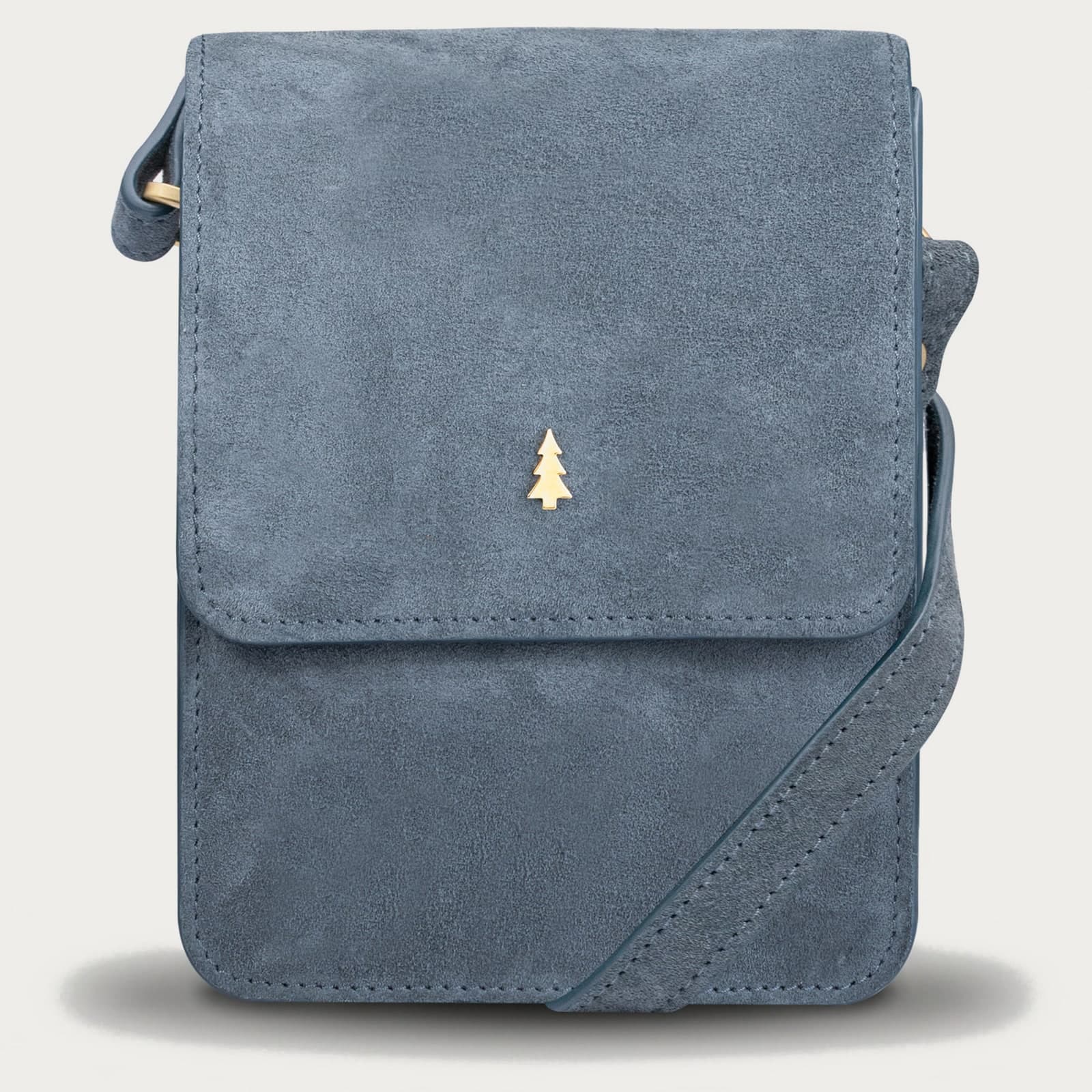 ARAS PINE Cielo Crossbody — blue-grey suede — leather crossbody bag, handmade in Türkiye