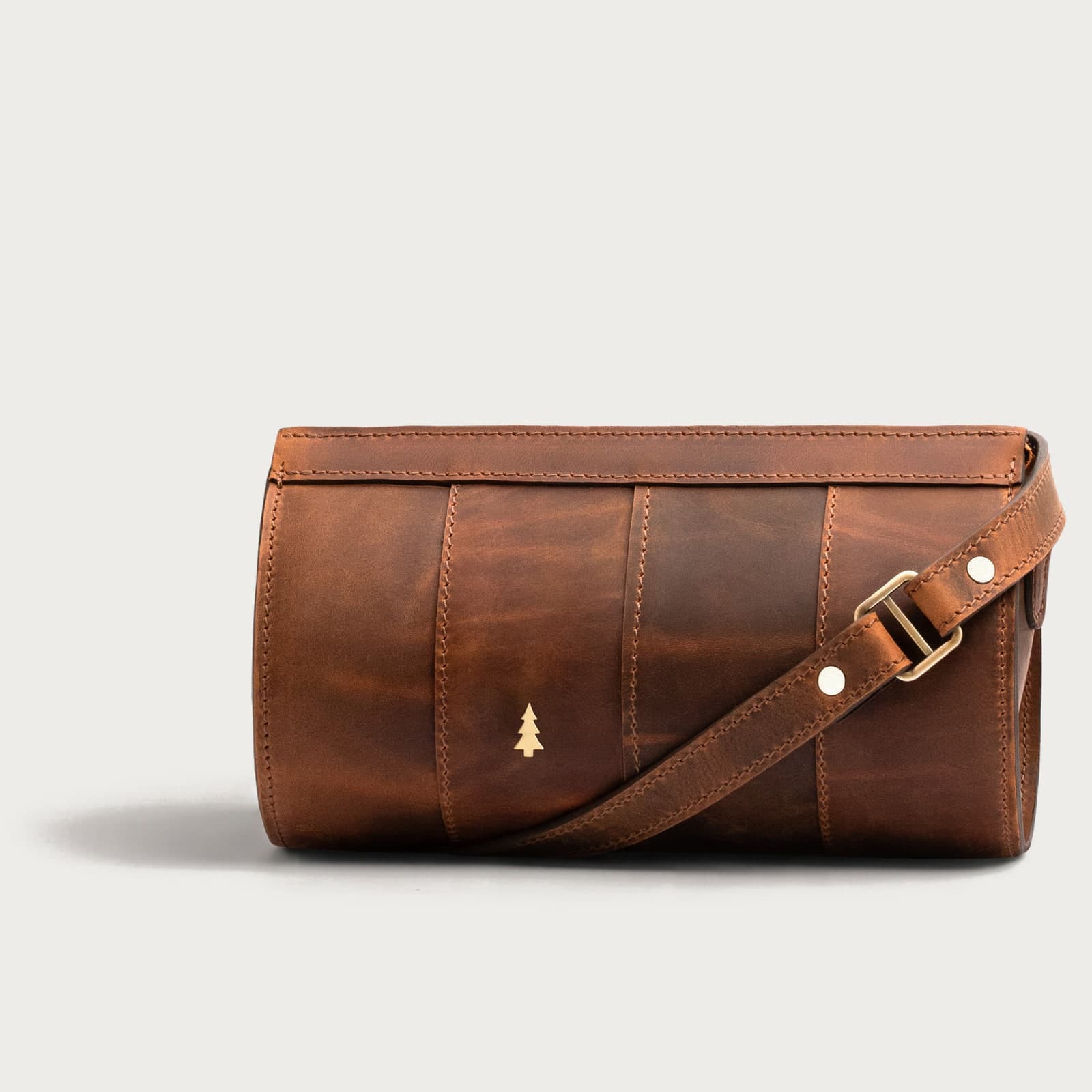 ARAS PINE Barca Crossbody — chestnut panelled barrel — leather crossbody bag, handmade in Türkiye