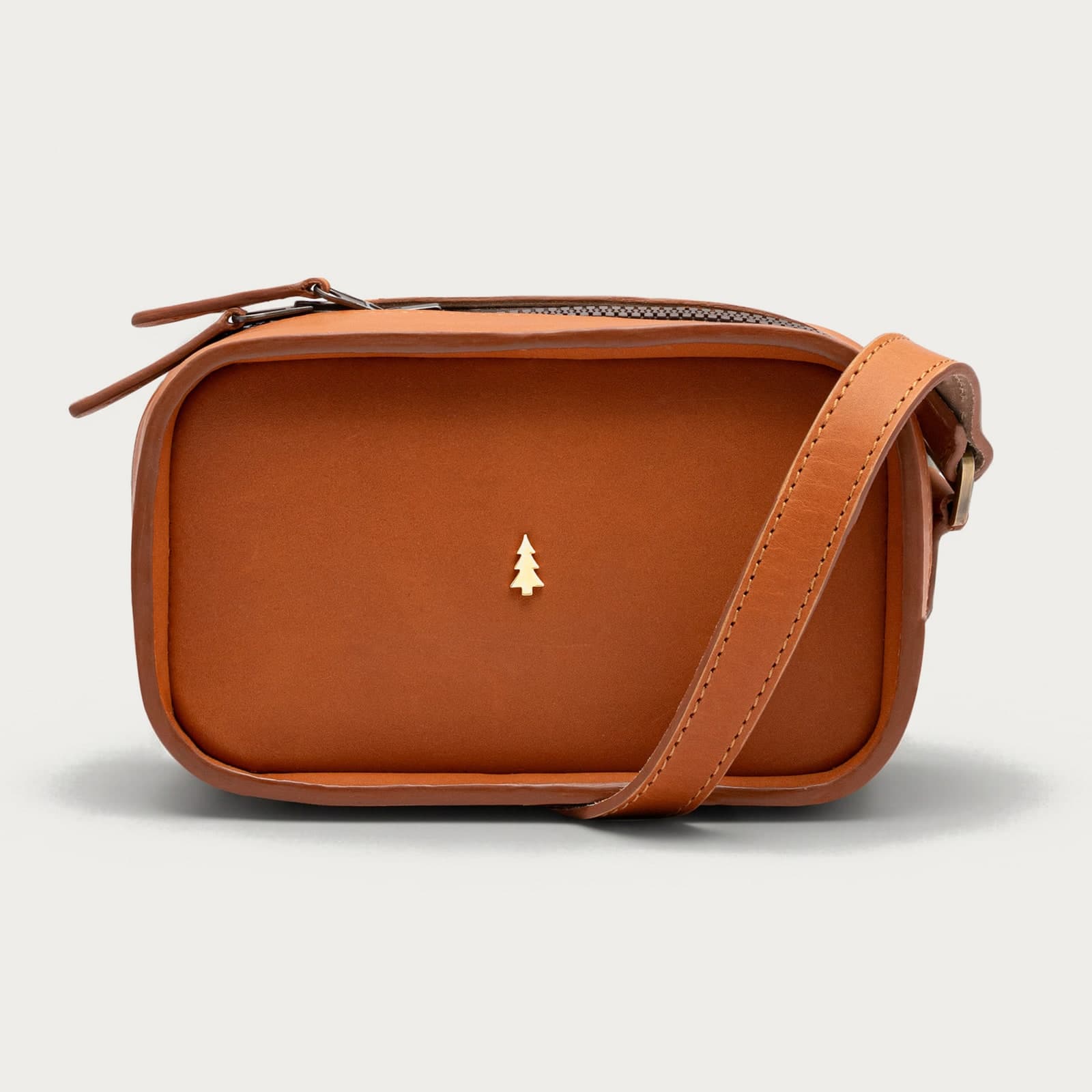 ARAS PINE Montel Crossbody — cognac zip-top — leather crossbody bag, handmade in Türkiye