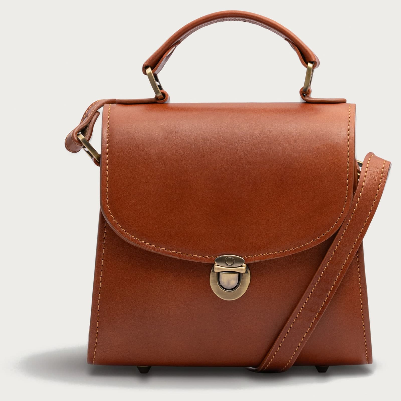 ARAS PINE Top-Handle Handbag — cognac — leather handbag, handmade in Türkiye