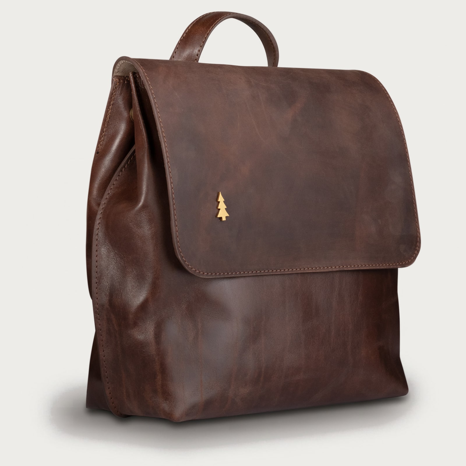 ARAS PINE Marcel Backpack — side — leather backpack, handmade in Türkiye