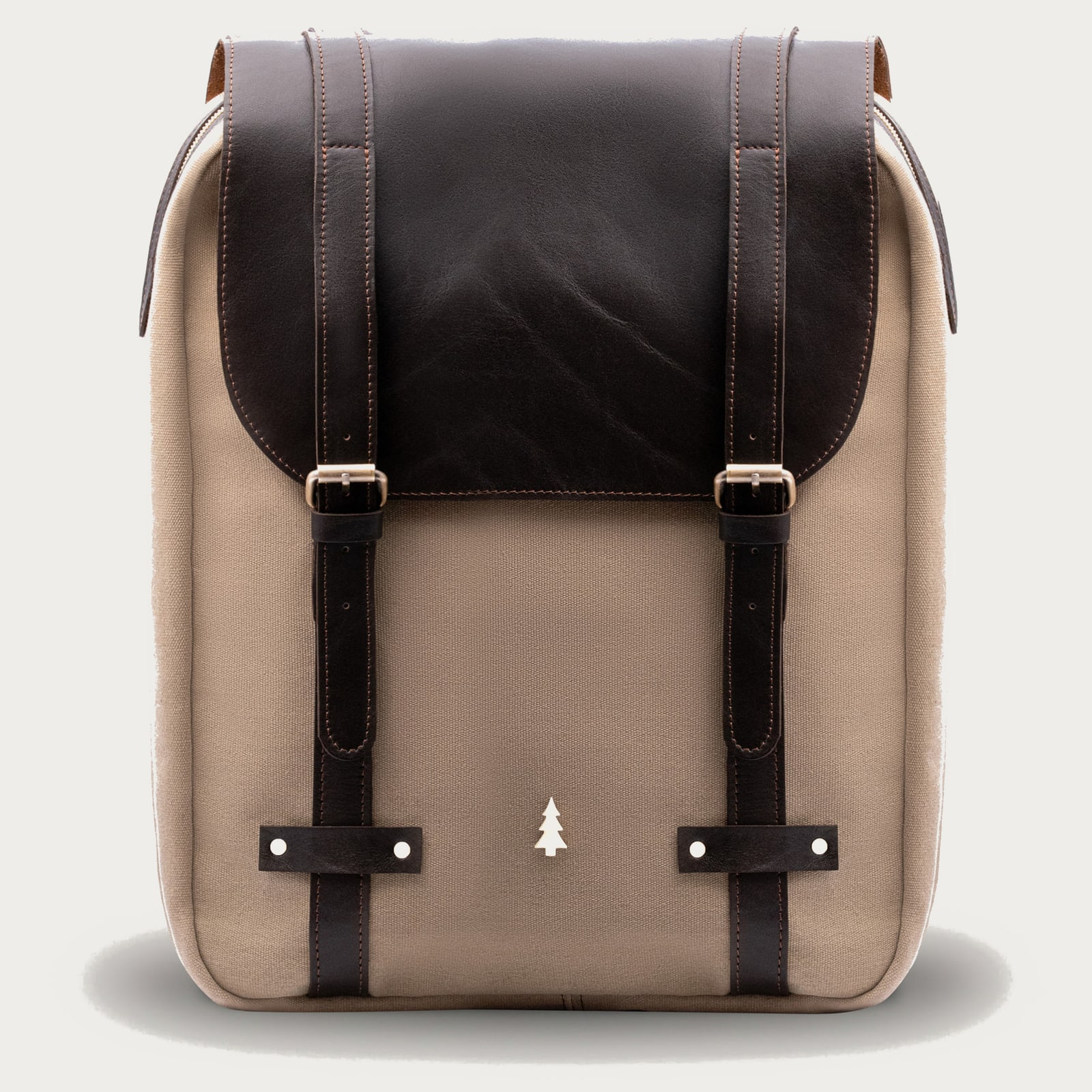 ARAS PINE Ferrando Backpack — cream canvas & chocolate leather — leather backpack, handmade in Türkiye