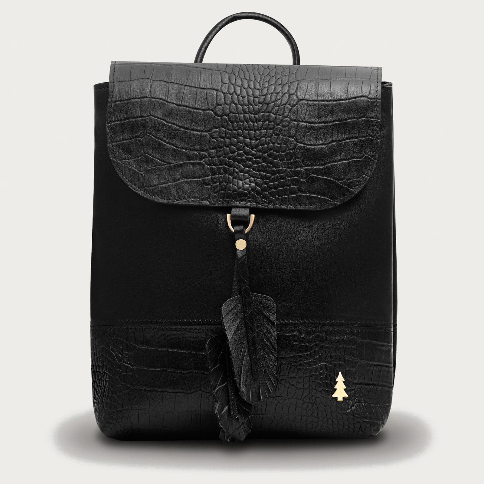 ARAS PINE Feather Backpack — black croc-embossed — leather backpack, handmade in Türkiye