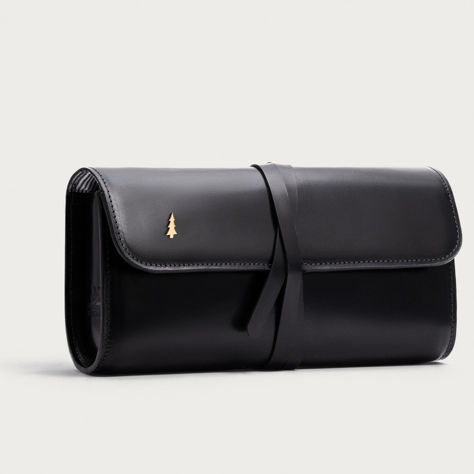 ARAS PINE Corda Clutch — black leather, side — leather clutch (side view), handmade in Türkiye