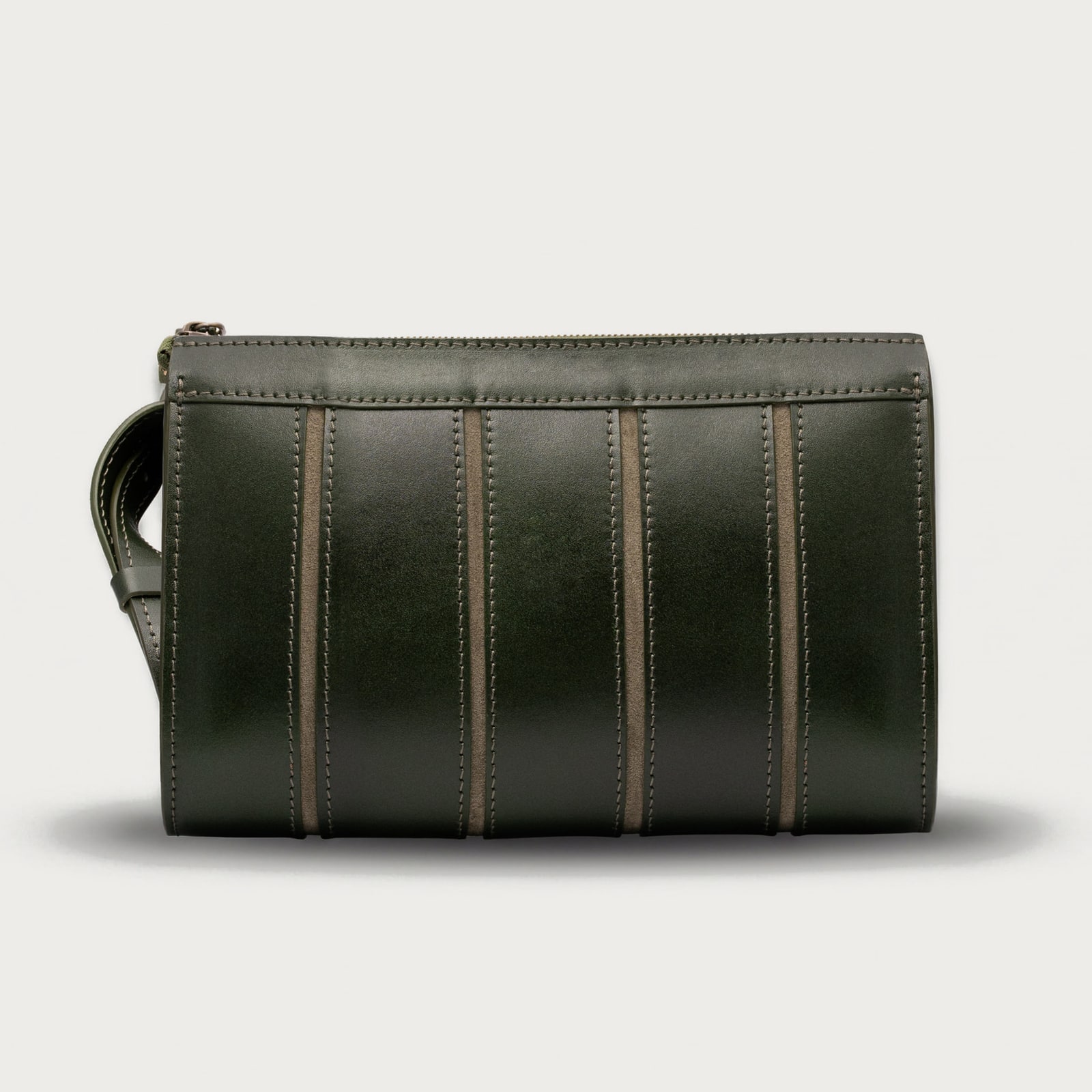 ARAS PINE Calder Clutch — forest green panelled, back — leather clutch (back view), handmade in Türkiye