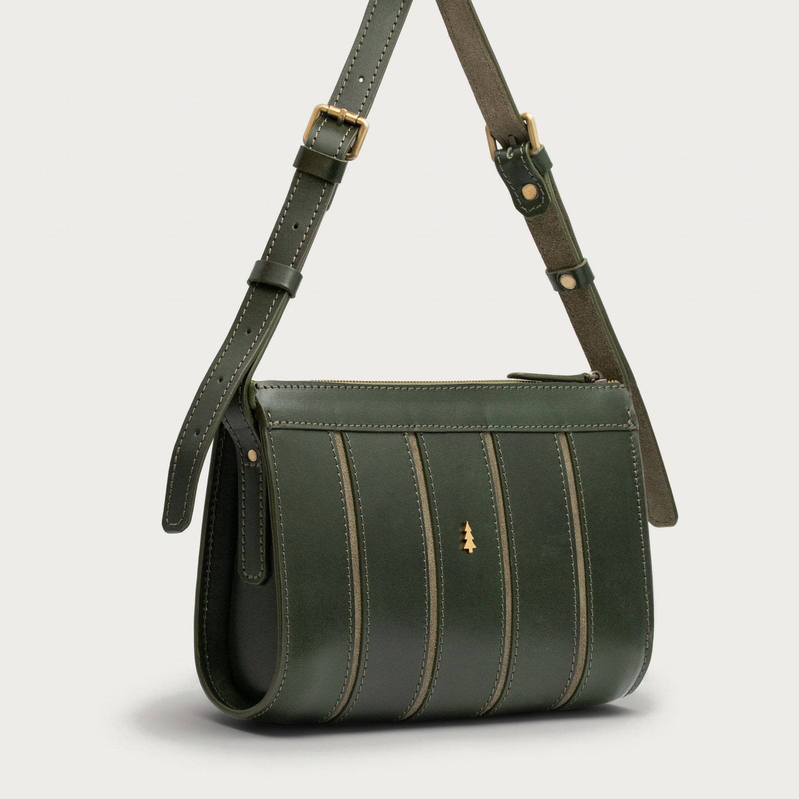 ARAS PINE Calder Clutch — forest green panelled, side — leather clutch (side view), handmade in Türkiye