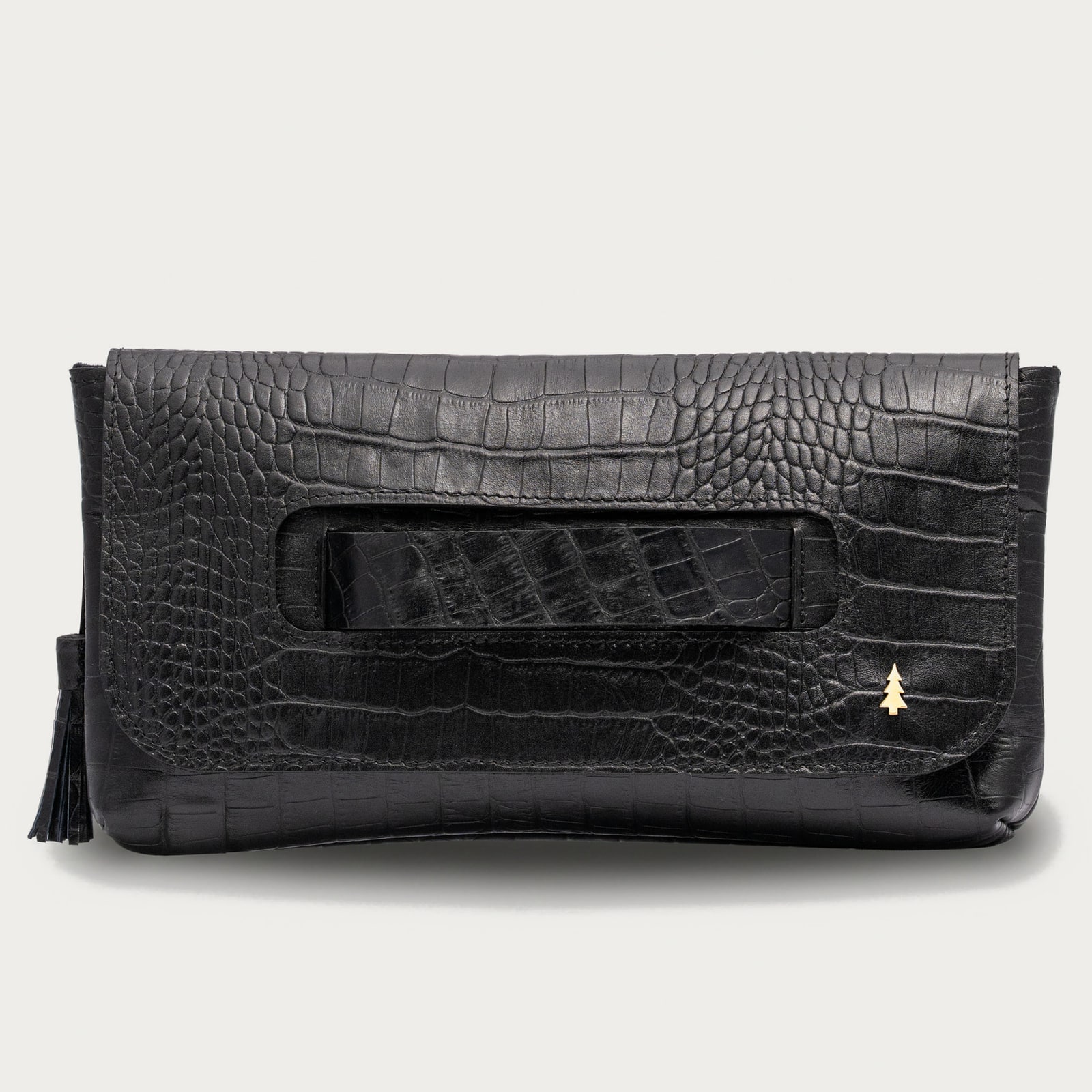 ARAS PINE Venera Clutch — black croc-embossed — leather clutch, handmade in Türkiye