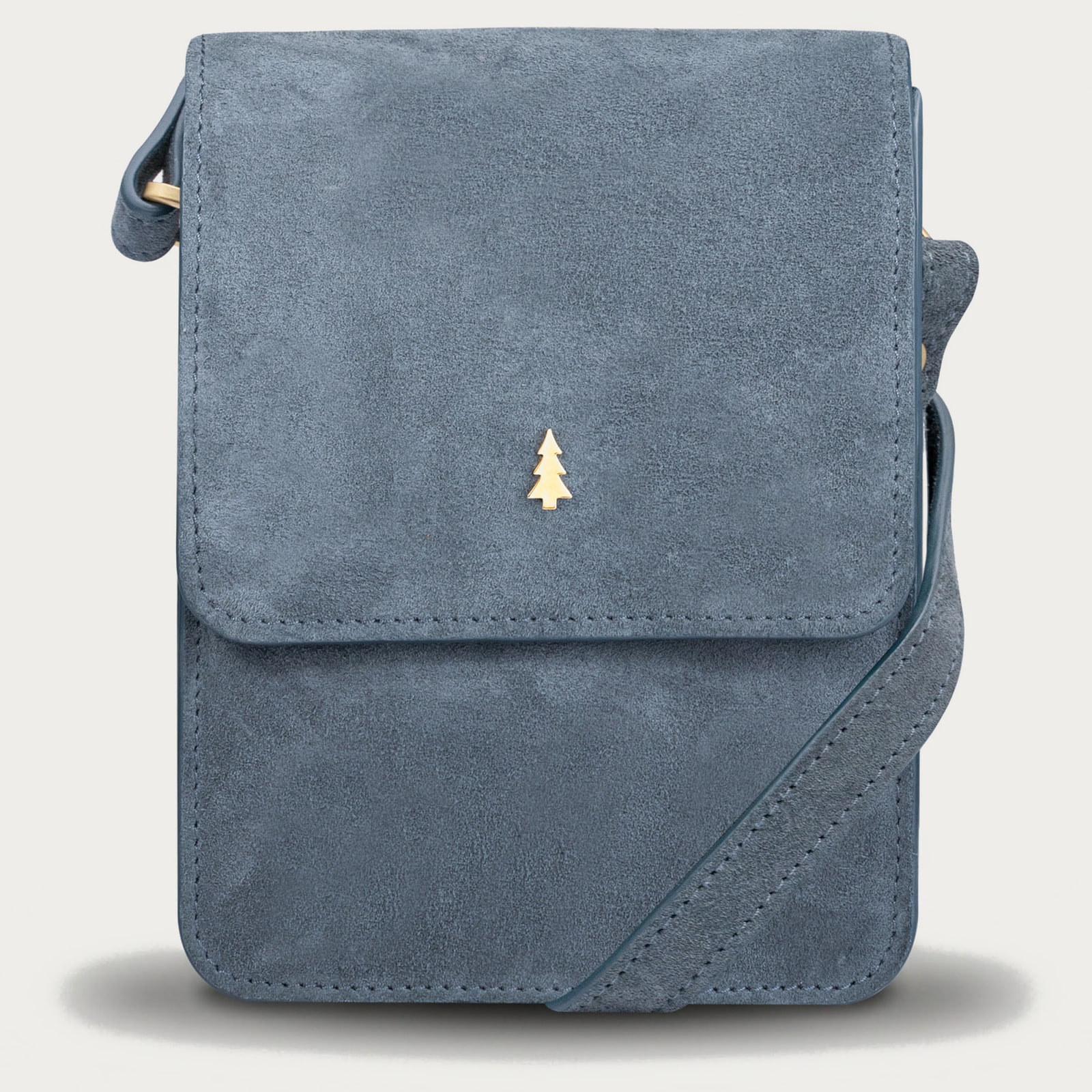 ARAS PINE Cielo Crossbody — blue-grey suede — leather crossbody bag, handmade in Türkiye