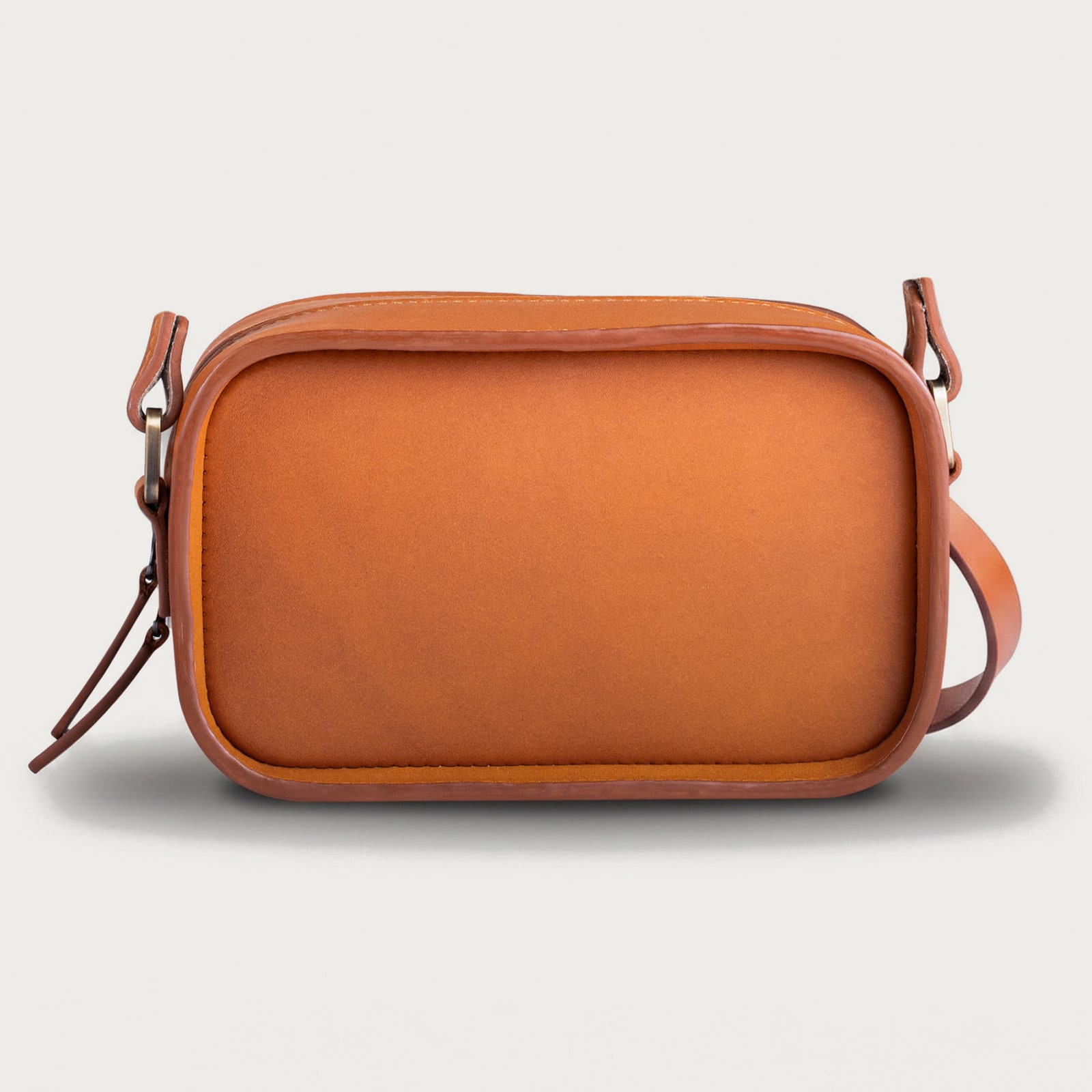 ARAS PINE Montel Crossbody — cognac zip-top, back — leather crossbody bag (back view), handmade in Türkiye