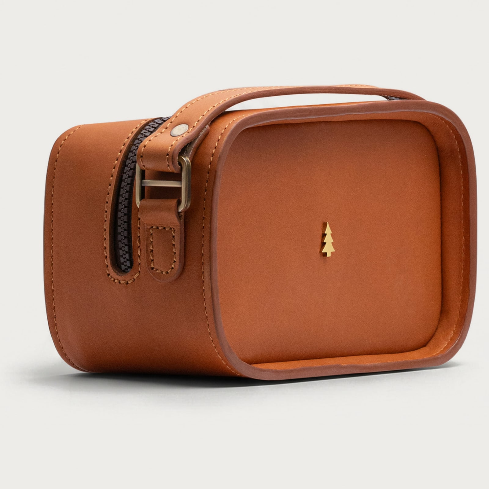 ARAS PINE Montel Crossbody — cognac zip-top, side — leather crossbody bag (side view), handmade in Türkiye