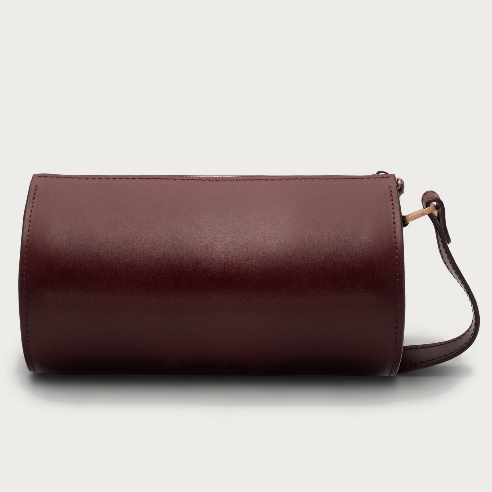 ARAS PINE Crossbody — burgundy barrel, back — leather crossbody bag (back view), handmade in Türkiye