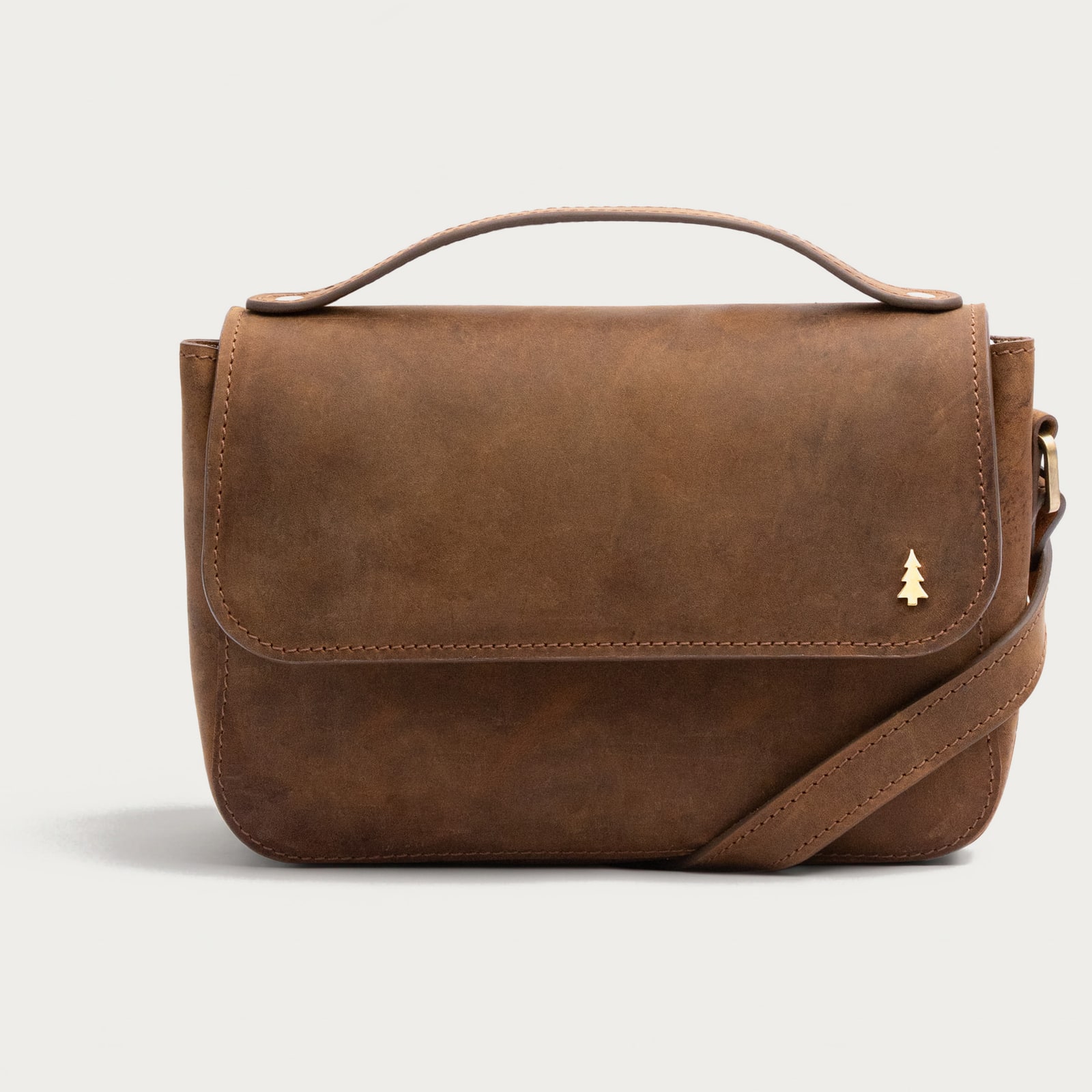 ARAS PINE Livia Crossbody — brown nubuck top-handle — leather crossbody bag, handmade in Türkiye