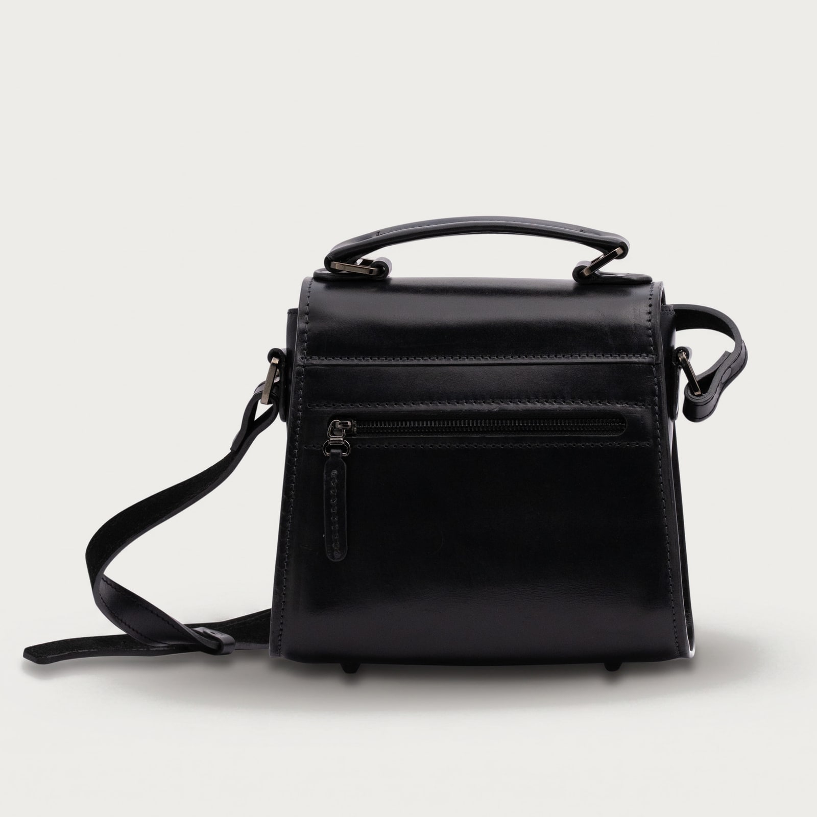 ARAS PINE Top-Handle Handbag — black, back — leather handbag (back view), handmade in Türkiye