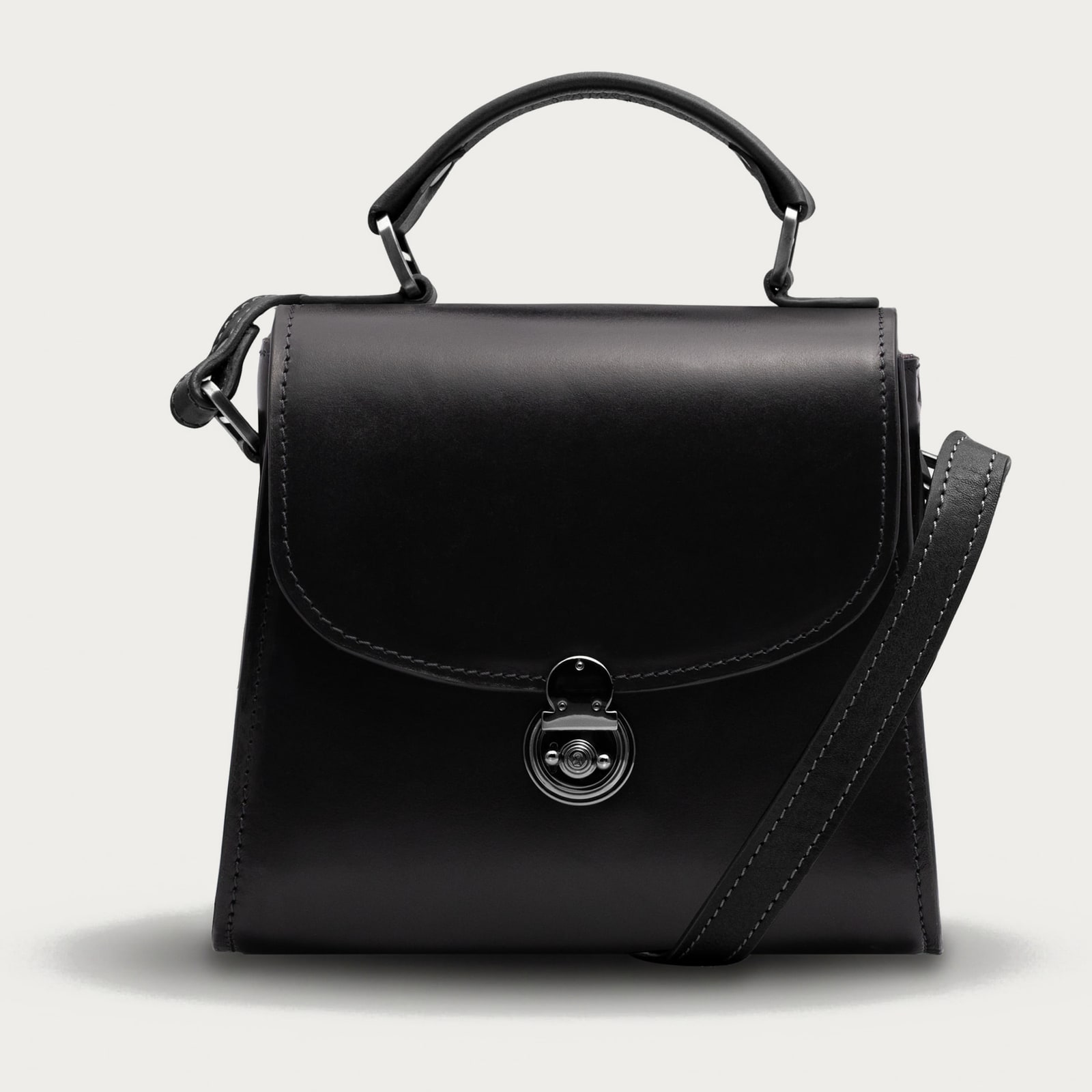 ARAS PINE Top-Handle Handbag — black — leather handbag, handmade in Türkiye
