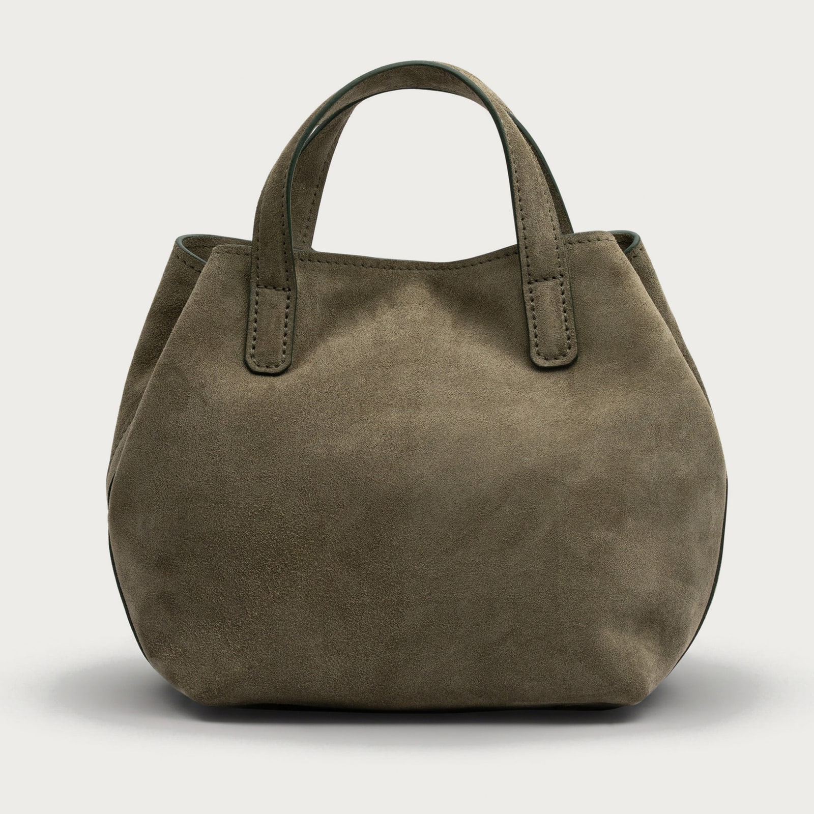 ARAS PINE Bellano Tote — taupe suede, back — leather tote (back view), handmade in Türkiye