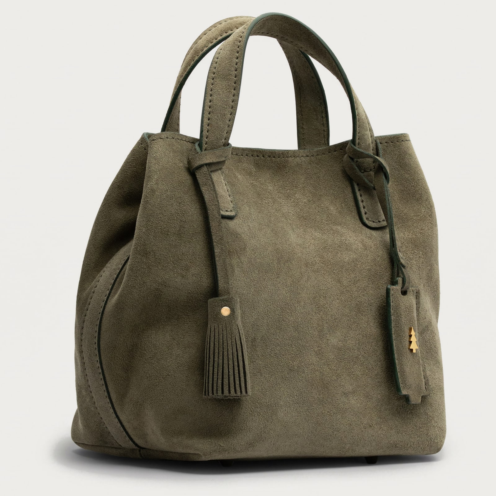 ARAS PINE Bellano Tote — taupe suede, side — leather tote (side view), handmade in Türkiye