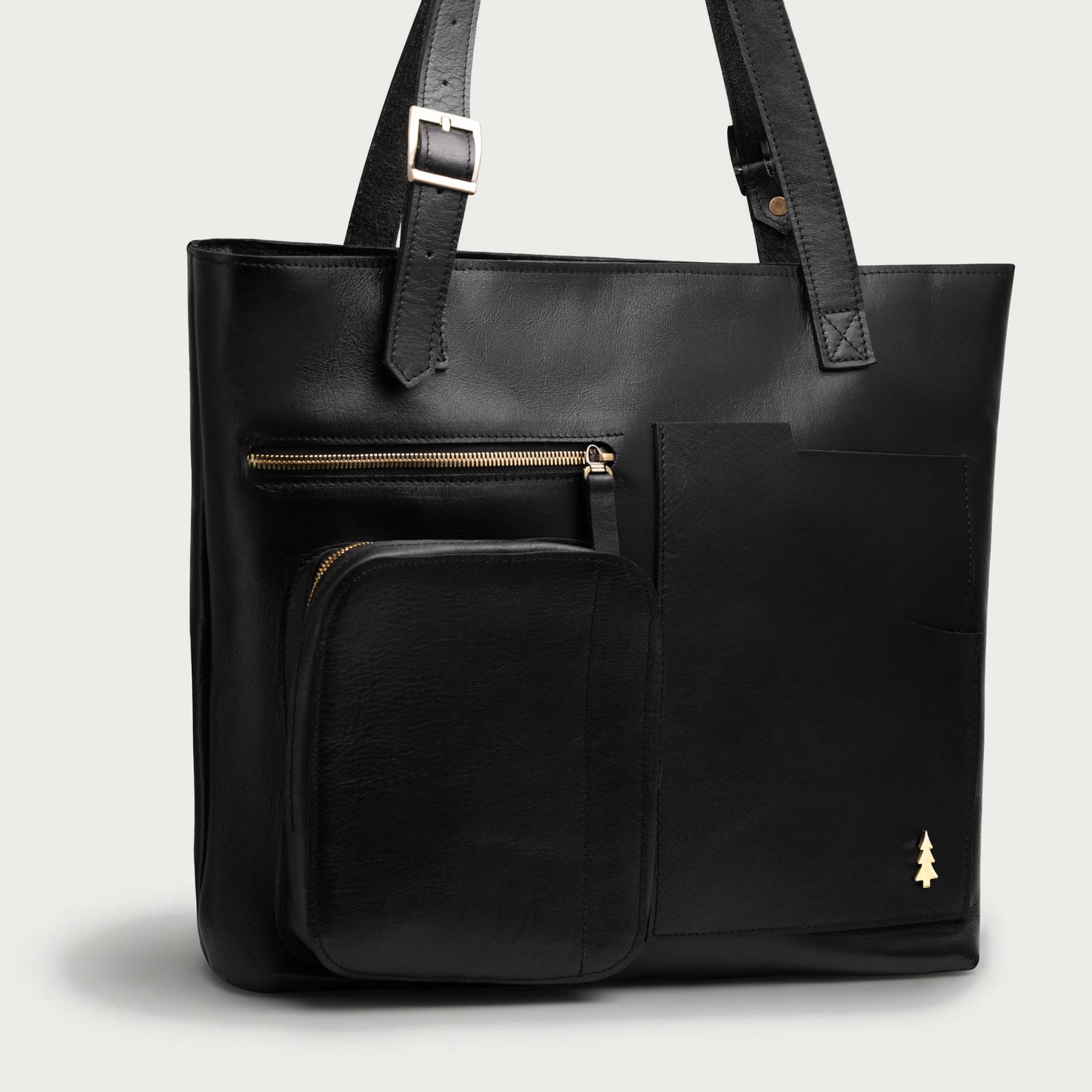 ARAS PINE Lorena Tote Bag — black, side — leather tote (side view), handmade in Türkiye